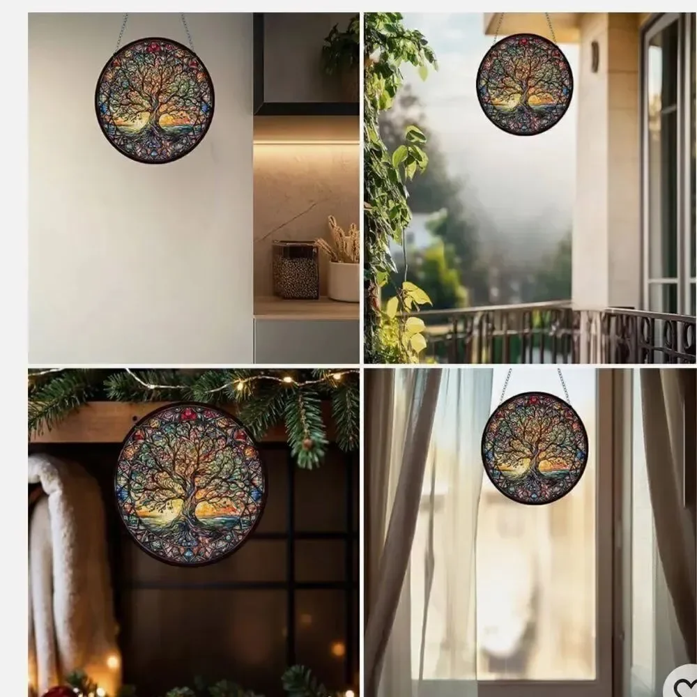 Elegant Multicolor faux Stained Glass Tree Wall Decor